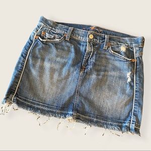 7 For All Mankind Flare Denim Mini Skirt with Raw Hem